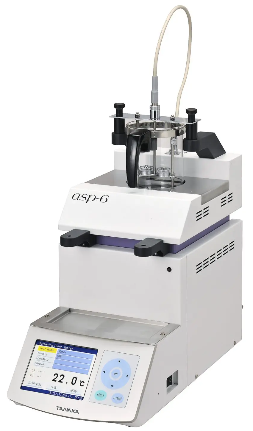 ASP-6, температура размягчения, кольцо и шарик, автоматический анализатор битума, ASTM D36, EN 1427, Tanaka ASP-6, фотоэлектрический детектор, испытание битума, лабораторный прибор